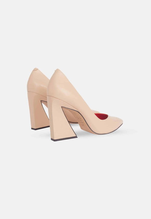 Beige Leather Pumps Maraca – Women’s 10 cm Geometric Block Heel Shoes
