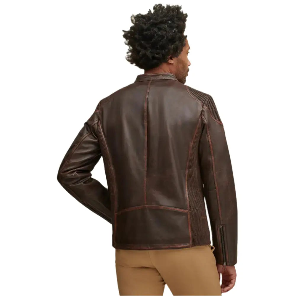 Mens Brown Leather Moto Jacket