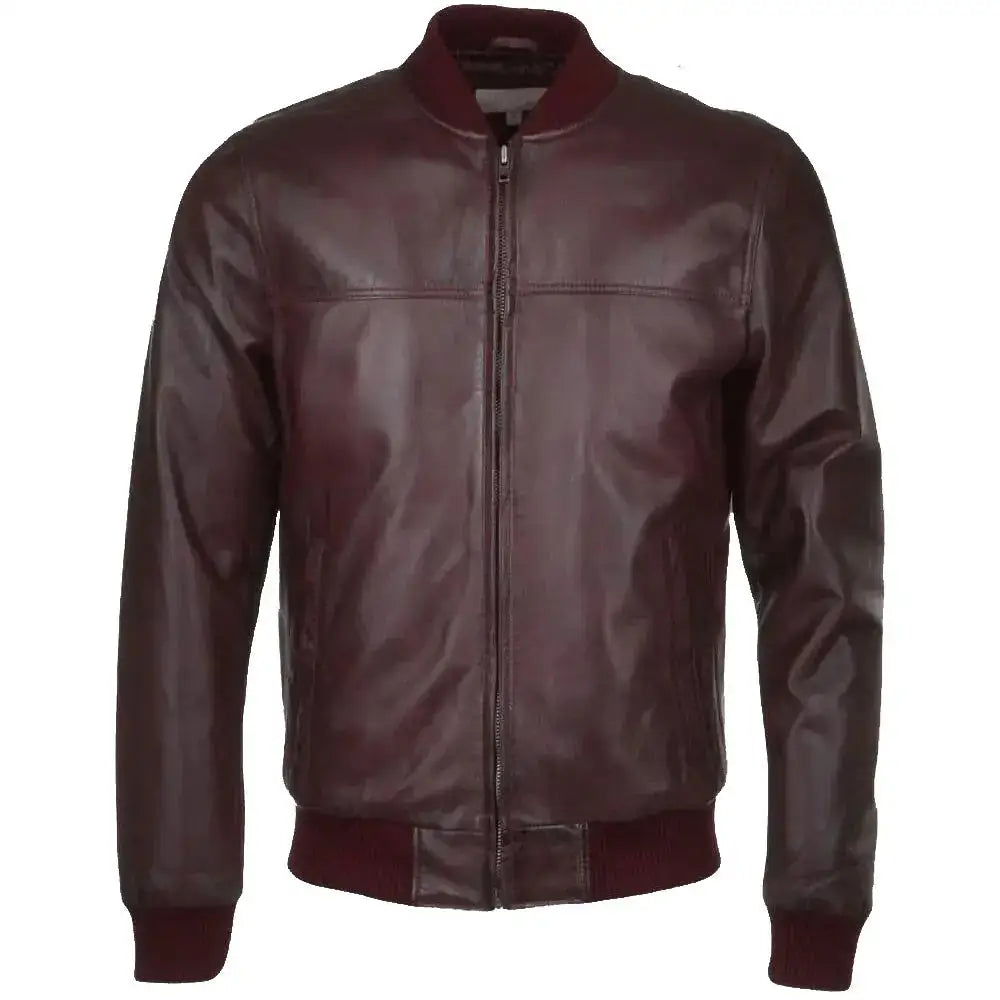 Mens Oxblood Leather Bomber Jacket