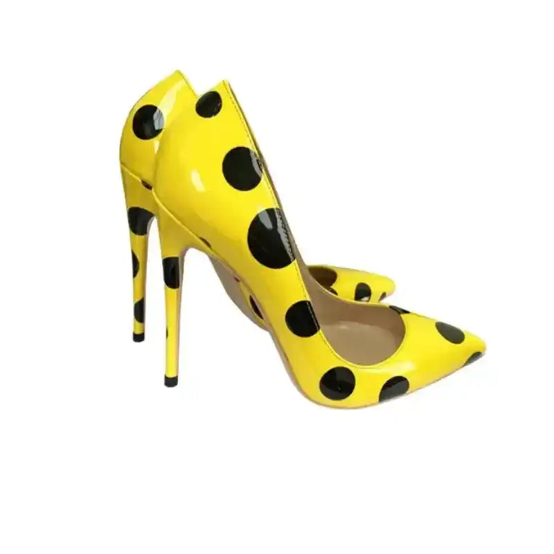 Polka Dot Yellow Stiletto High Heels Shoes