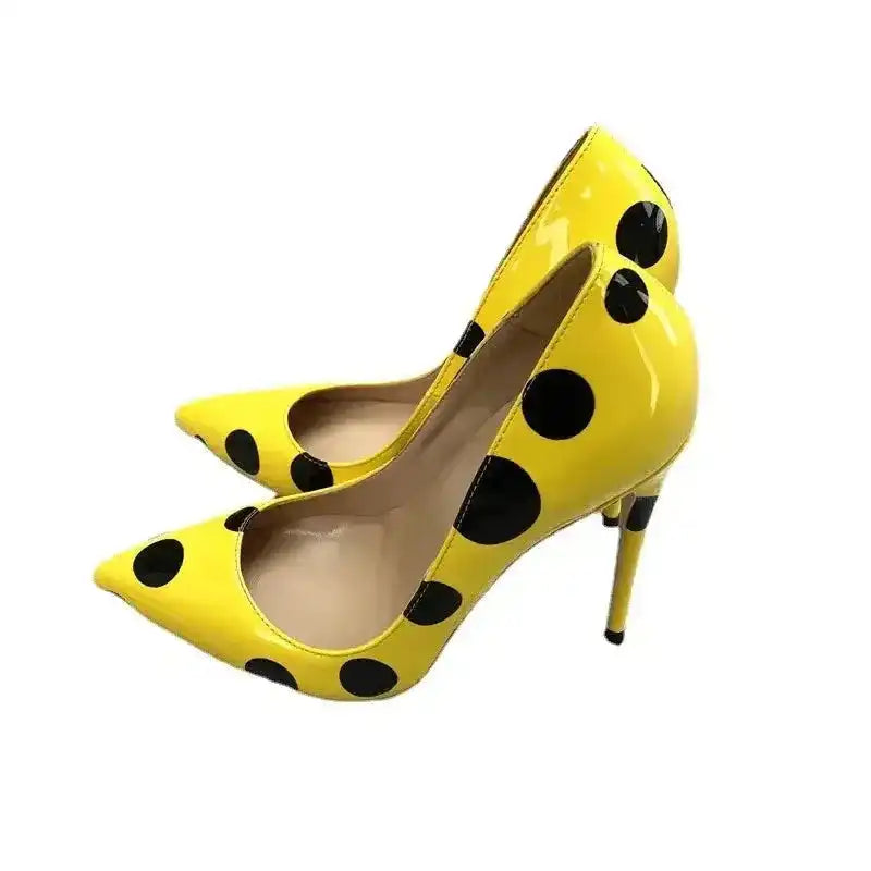 Polka Dot Yellow Stiletto High Heels Shoes