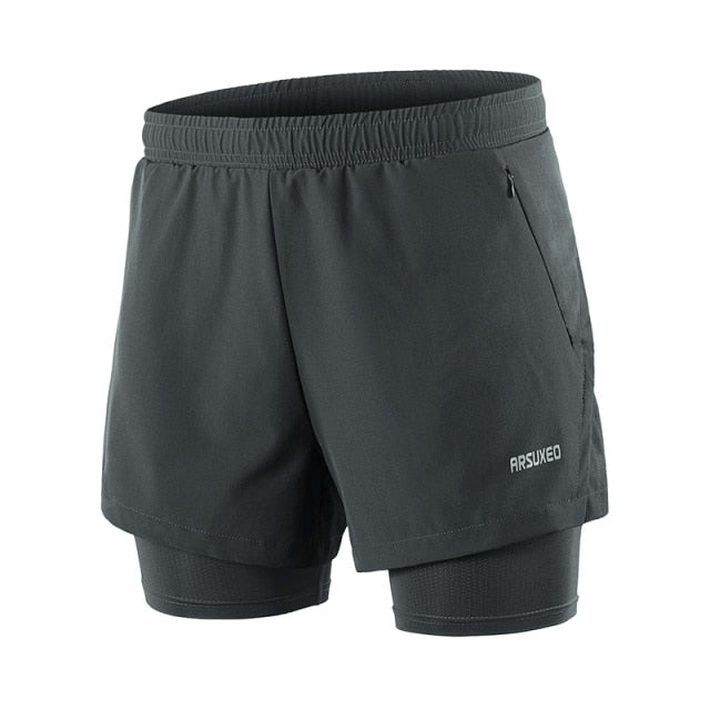 Men Running Shorts 2 in 1 Sports Shorts Quick Dry Active Training Exercise Jogging Gym Shorts With Zipper Pockets