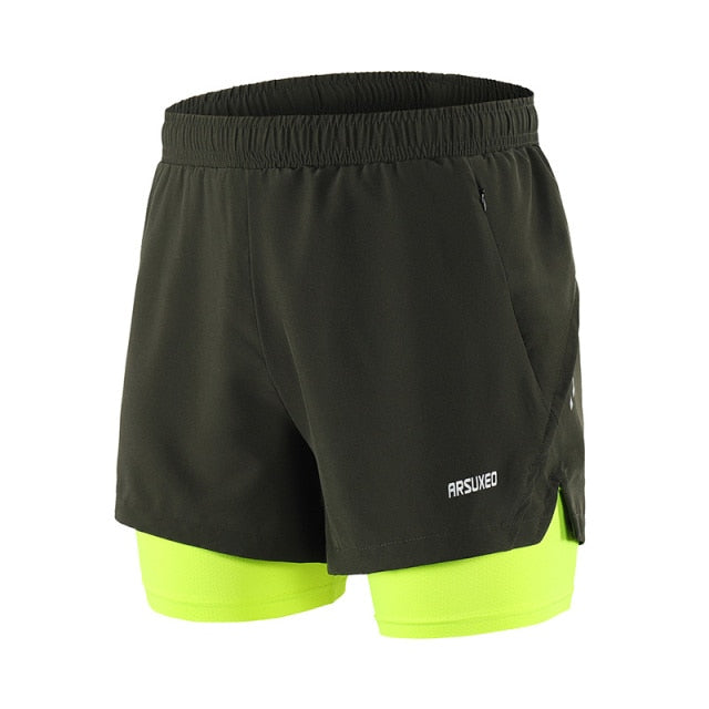 Men Running Shorts 2 in 1 Sports Shorts Quick Dry Active Training Exercise Jogging Gym Shorts With Zipper Pockets