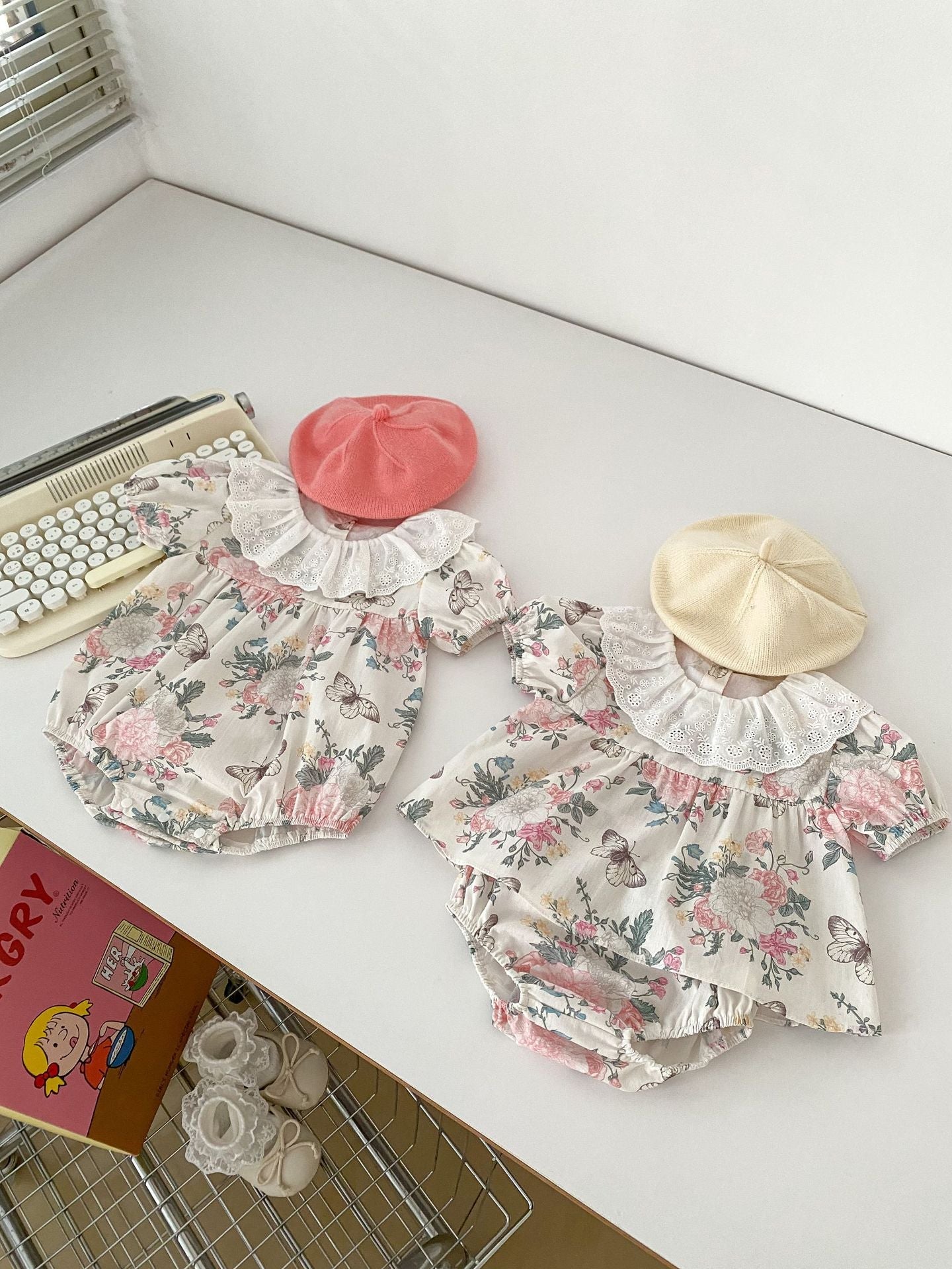 Summer Baby Girls Flowers And Butterfly Pattern Short Sleeves Onesies/Dress
