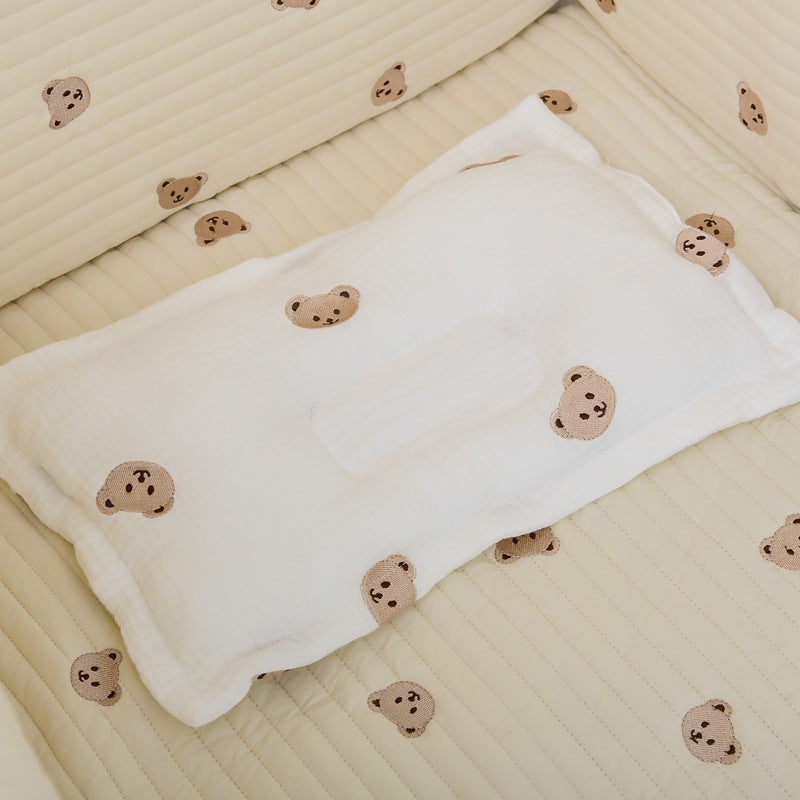 Children Molded Pillow, Breathable And Soft Gauze Cotton With Embroidery All-Season Universal Baby Pillow