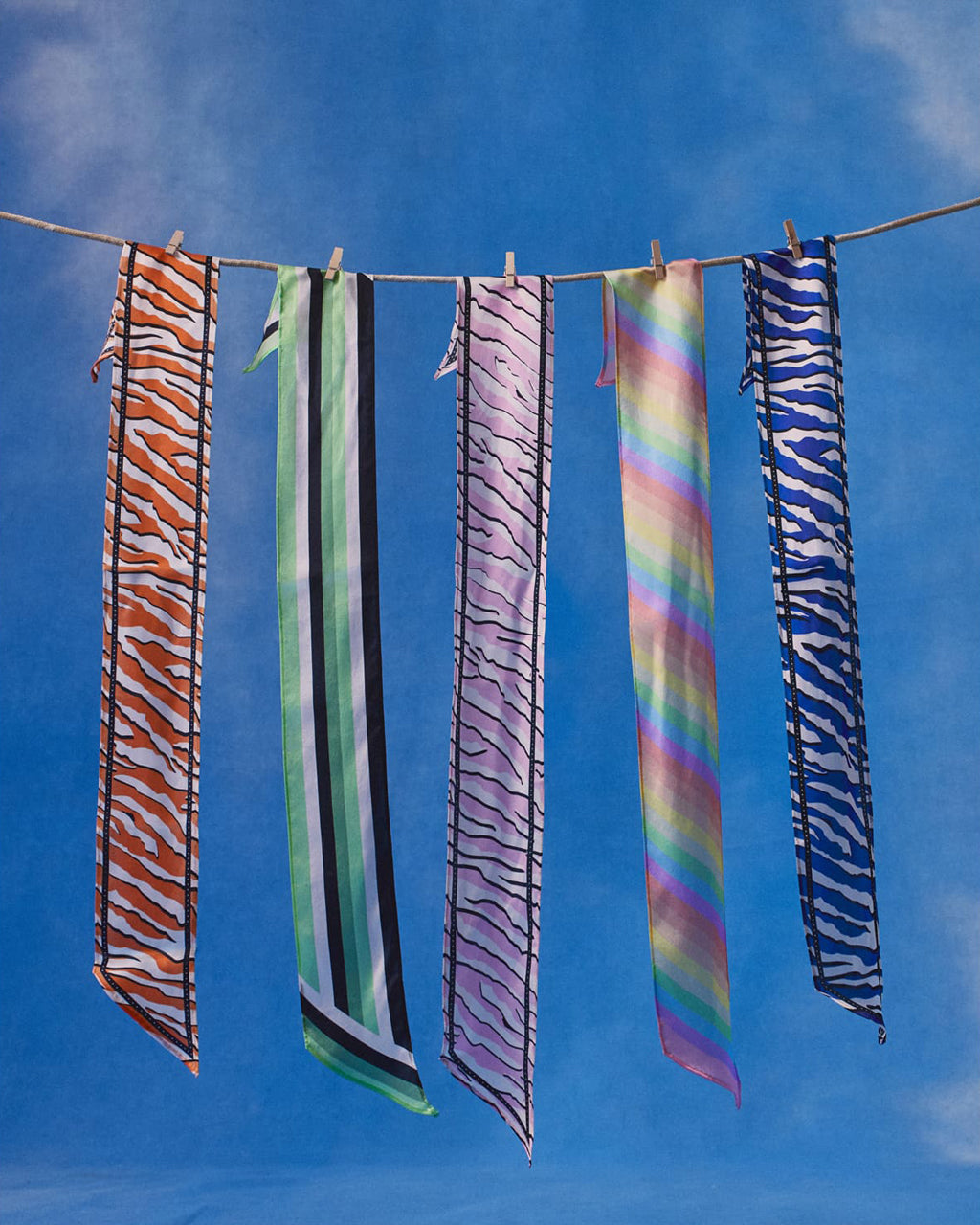 Henley Silk Stripe Neck Scarf Mint Green