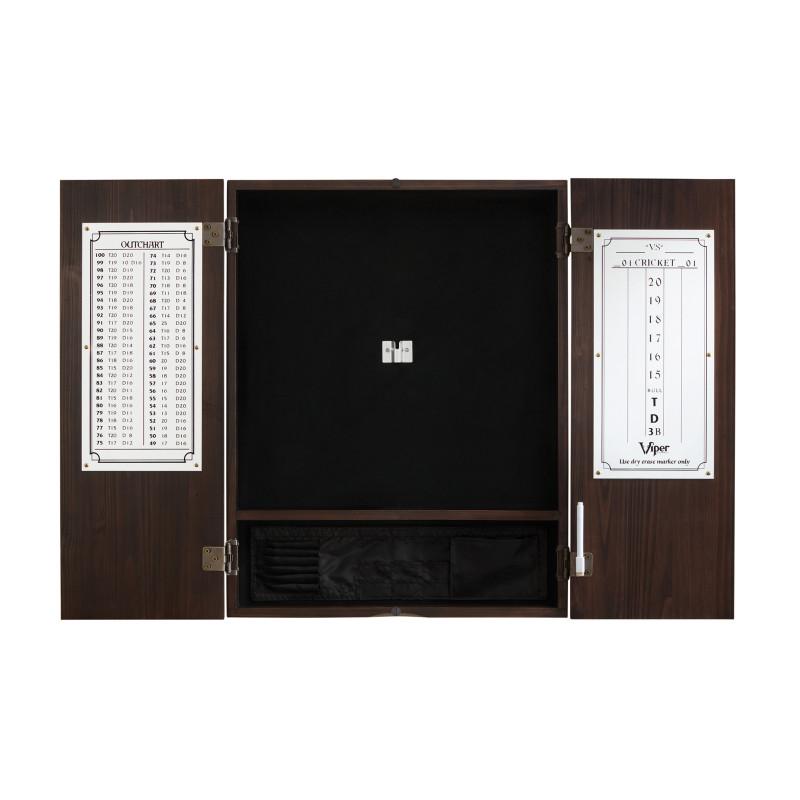 Viper League Sisal Dartboard, Metropolitan Espresso Cabinet, Shadow Buster Dartboard Lights & Padded Dart Mat