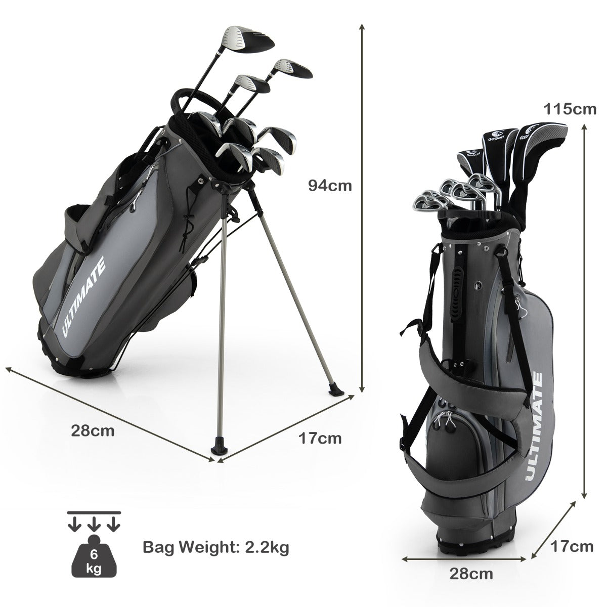 NNECW Complete Golf Club Package Set with oversize aluminum driver for Outdoor Use-Grey