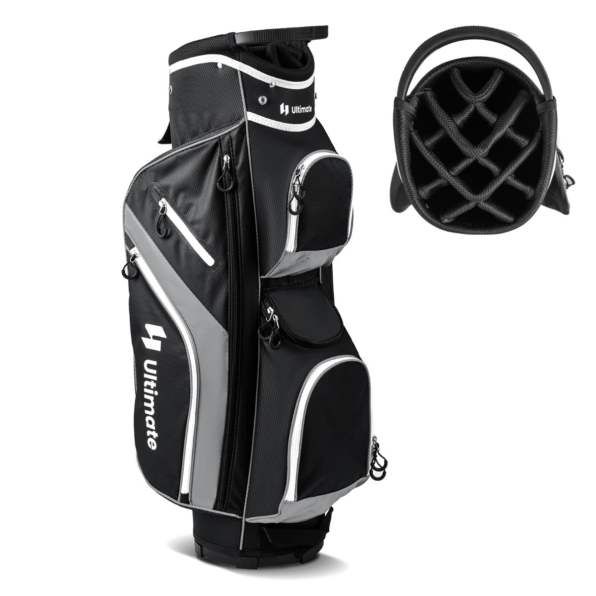 NNECW Golf Cart Bag with 14 Way Top Dividers 9 Pockets and Cooler Bag-Black